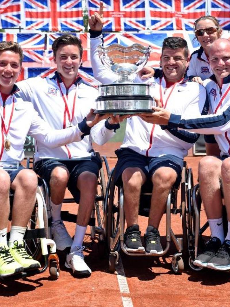 Great Britain’s men’s team with their World Team Cup trophy. 