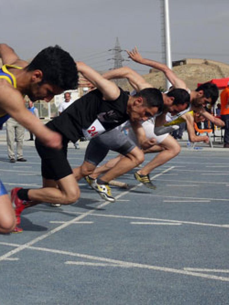 Iran athletes take off during a race in the Iran National Para-Athletics Championships.