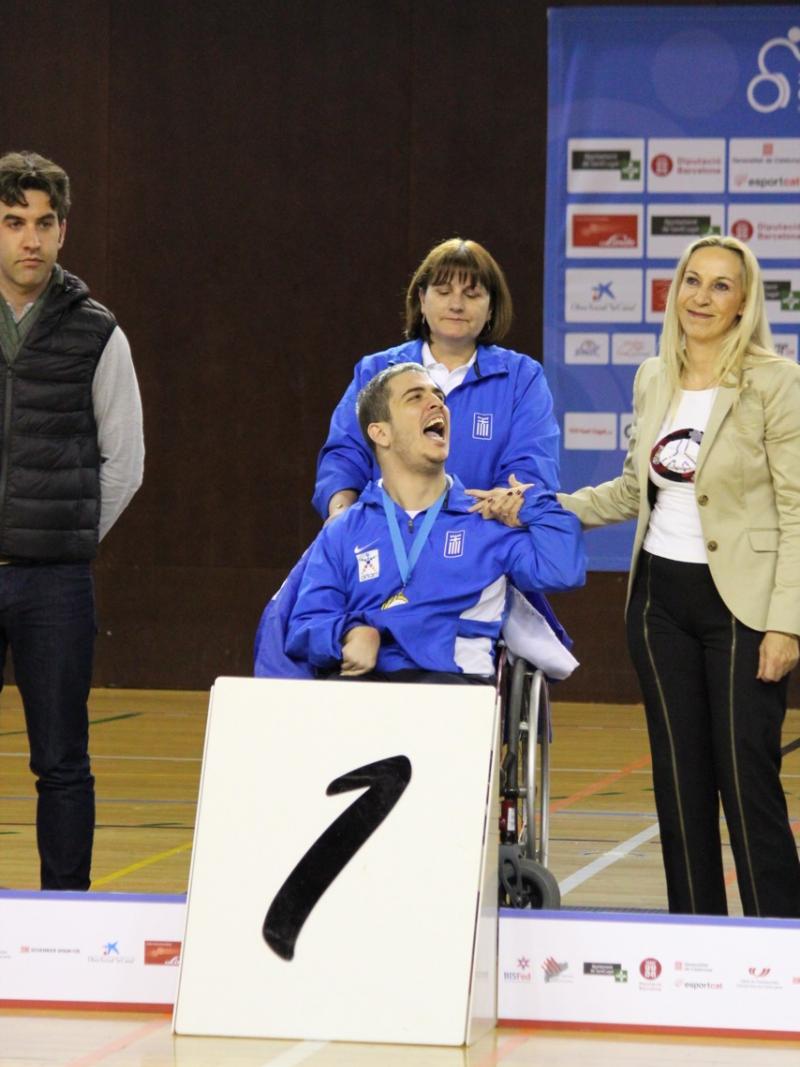 Boccia athlete at the medal ceremony 