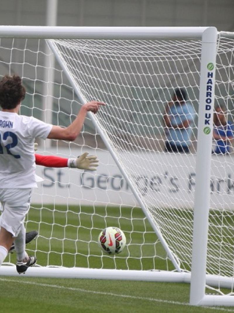 Jake Brown crashes home another goal.