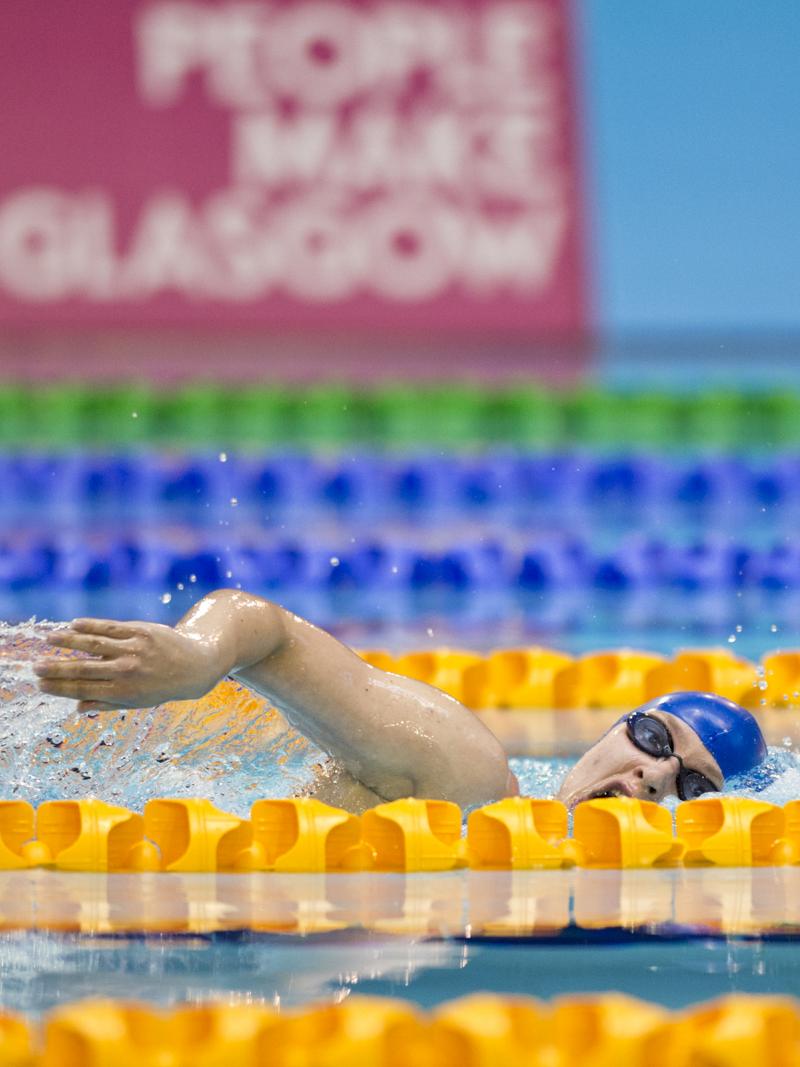 A swimmer races