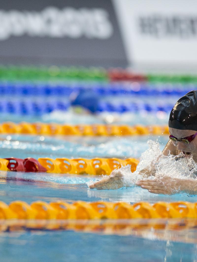 Jessica Long of the USA competes in the Women's 100m Breaststroke SB7 at the 2015 IPC Swimming World Championships in Glasgow, Great Britain.