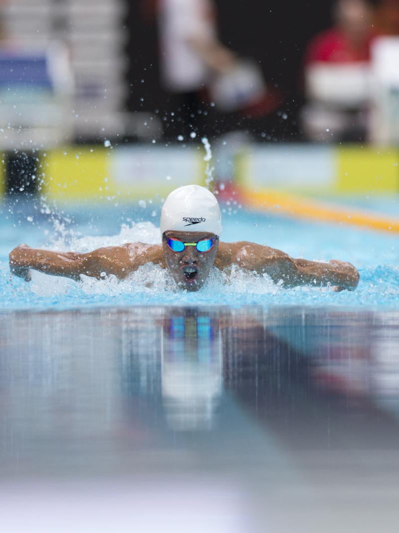 Colombia’s Nelson Crispin competes in the Men's 50m Butterfly S6 at the 2015 IPC Swimming World Championships in Glasgow, Great Britain