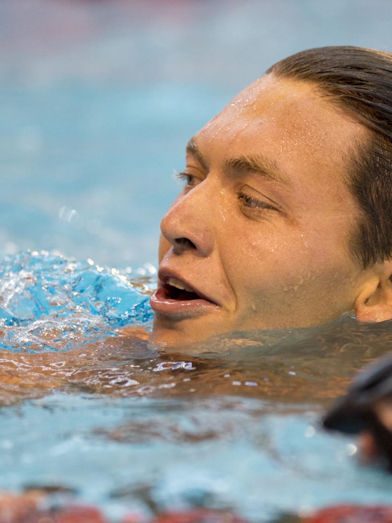 Kevin Paul of South Africa competing in the Men's 100m Breaststroke SB9 at the 2015 IPC Swimming World Championships in Glasgow.