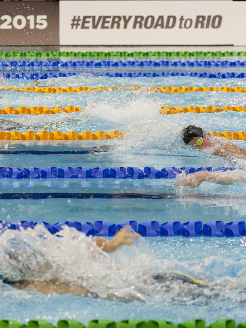 Athletes competing in the Women's 400m Freestyle S9 at the 2015 IPC Swimming World Championships in Glasgow.