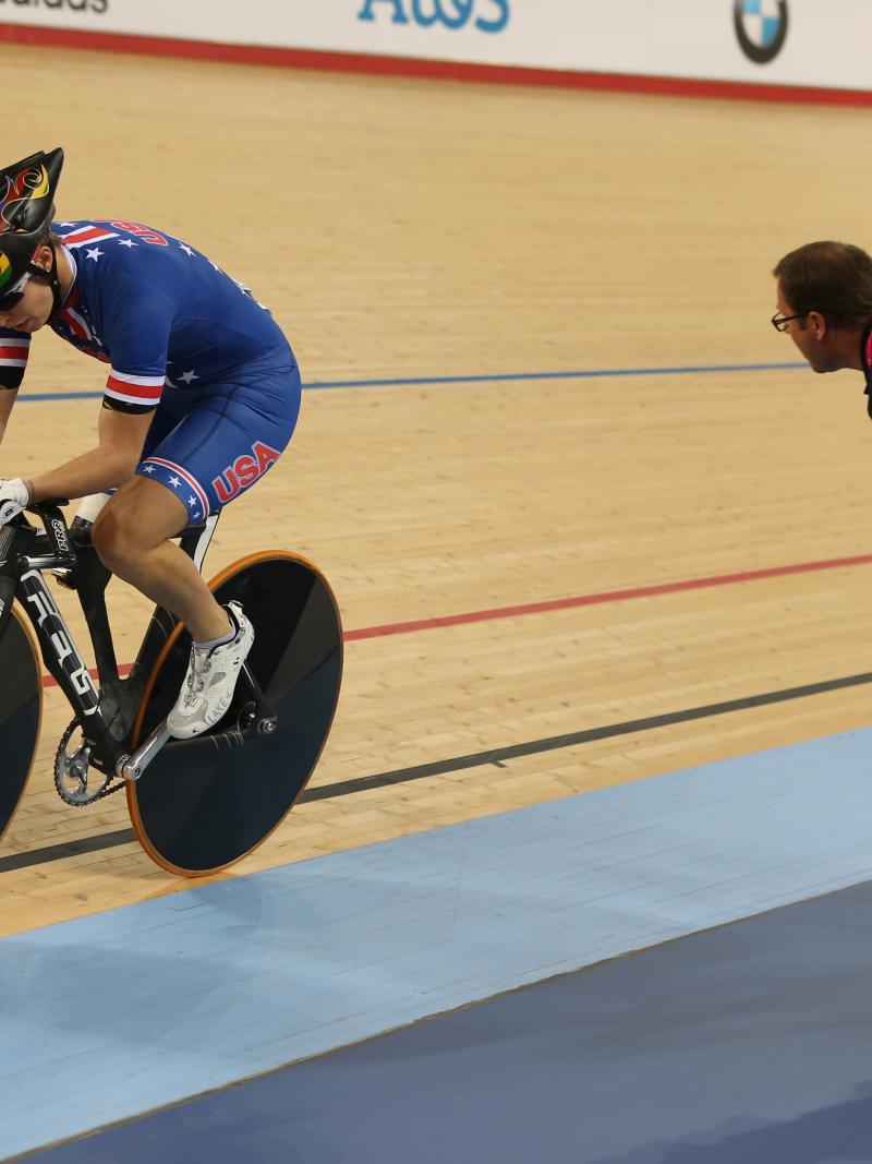 The USA's Allison Jones competes in the women's individual C1-2-3 pursuit at the London 2012 Paralympic Games.