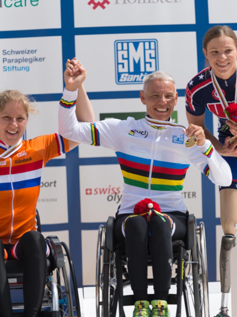 Three women on the podium