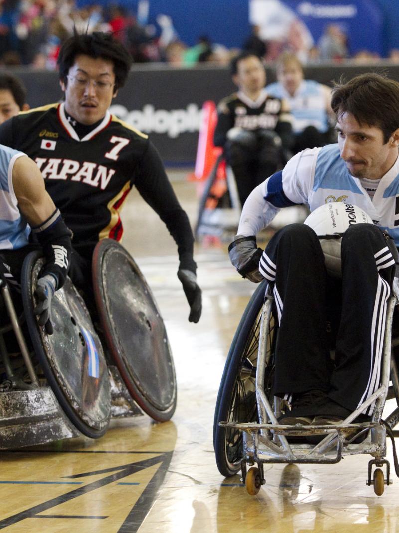 wheelchair rugby players on the field