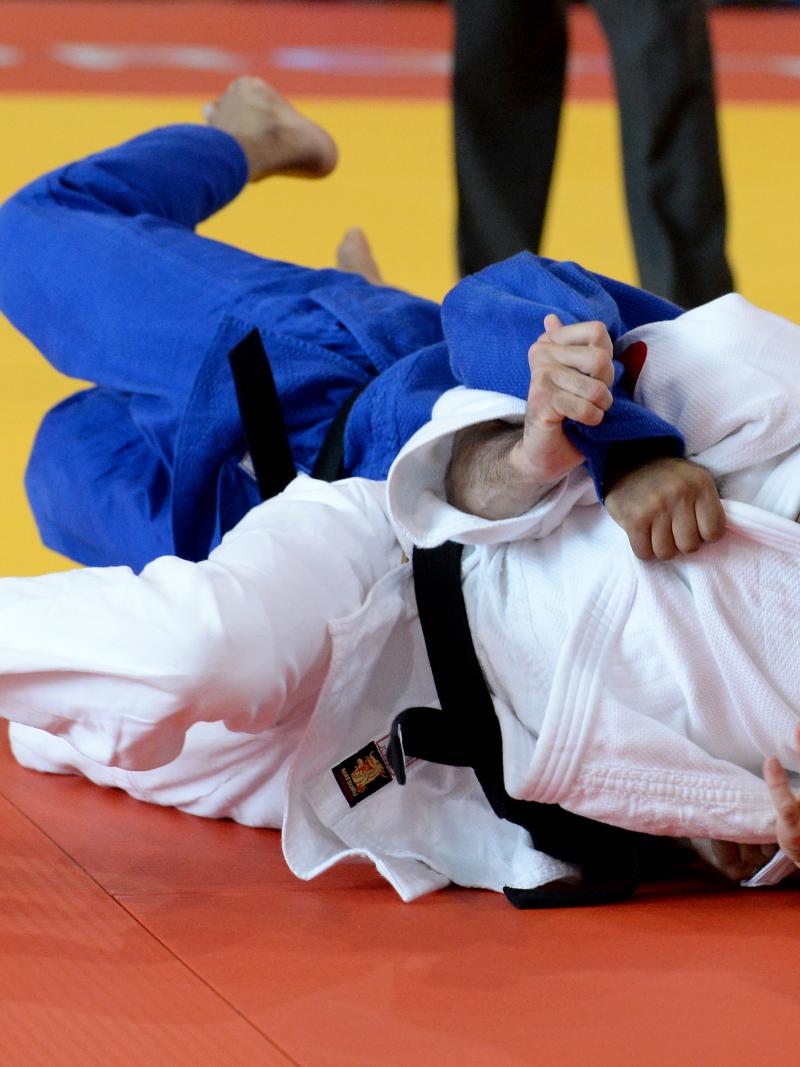Two judoka on the mat
