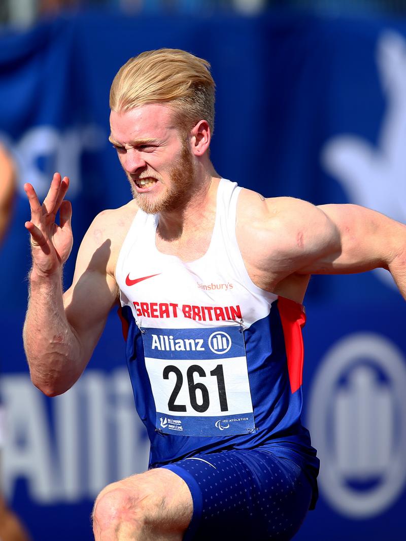 Man with British flag celebrating
