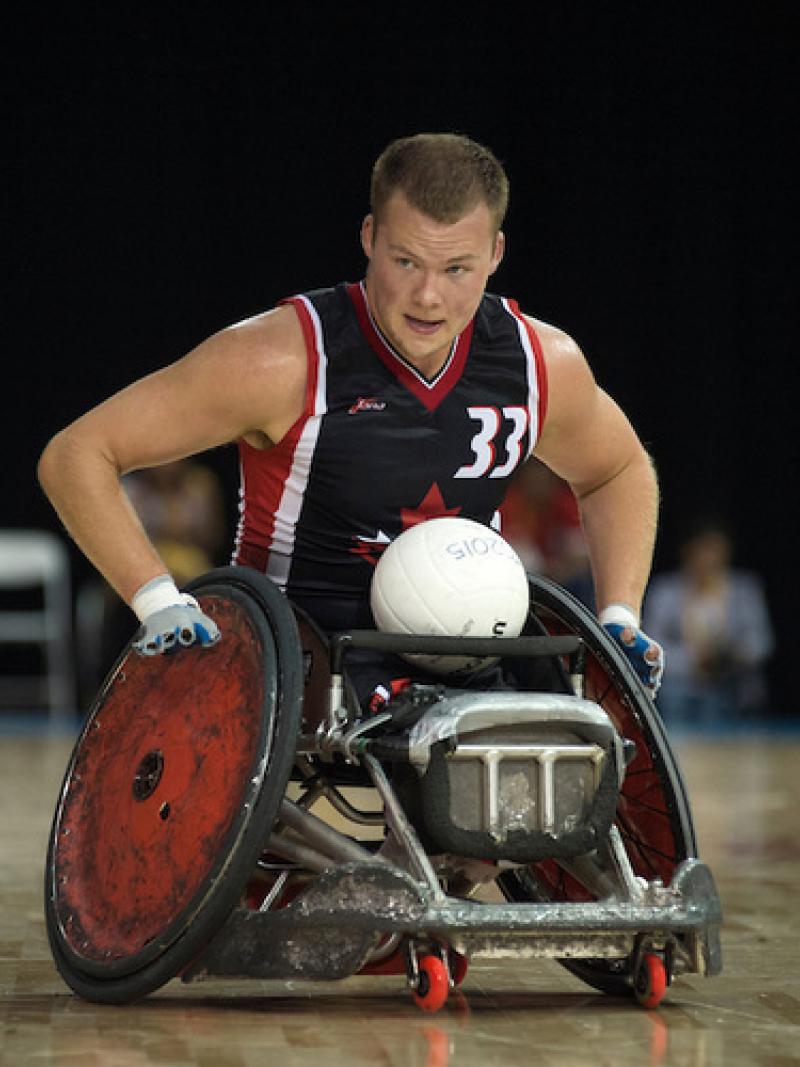 Canada's Zak Madell in the Toronto 2015 wheelchair rugby gold medal match against USA.
