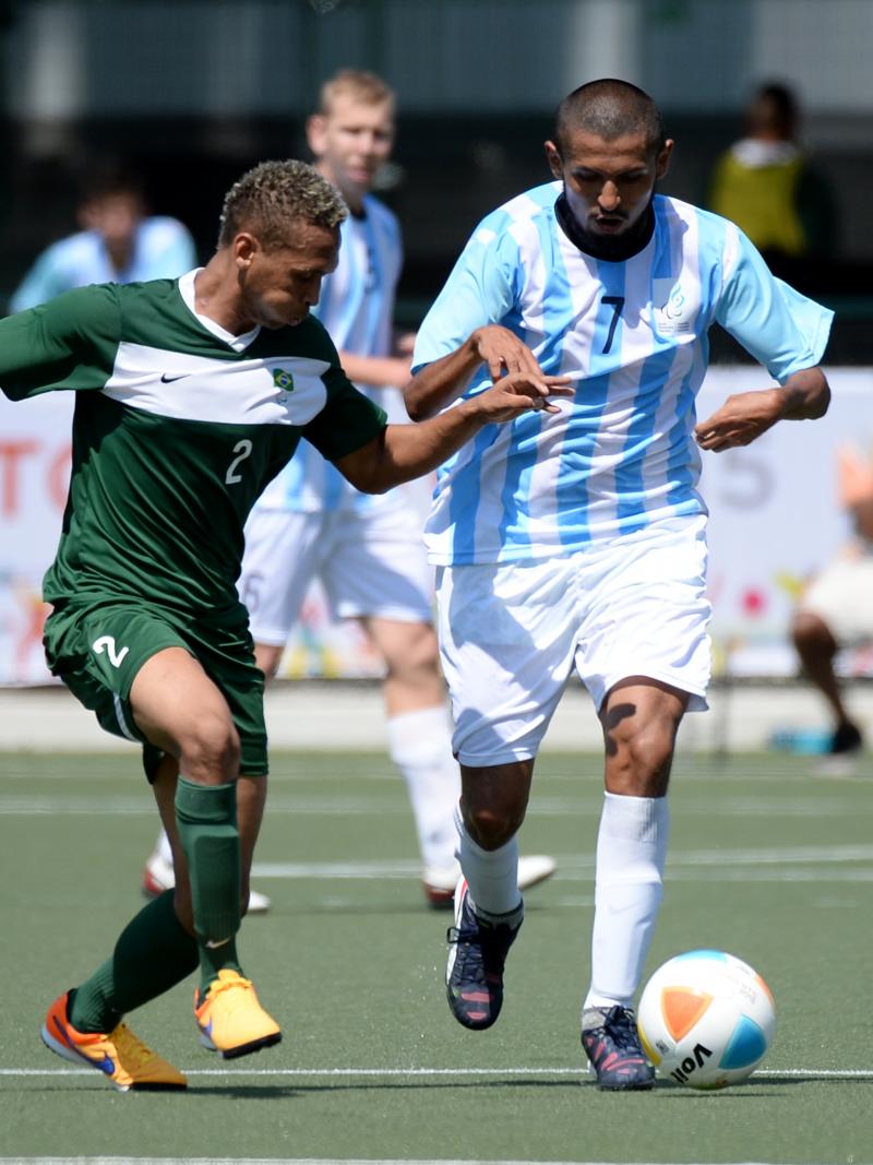 Jonato Santos Machado of Brazil and Pablo Molina Lopez of Argentina during the Gold Medal match at the Toronto 2015 Parapan American Games. 