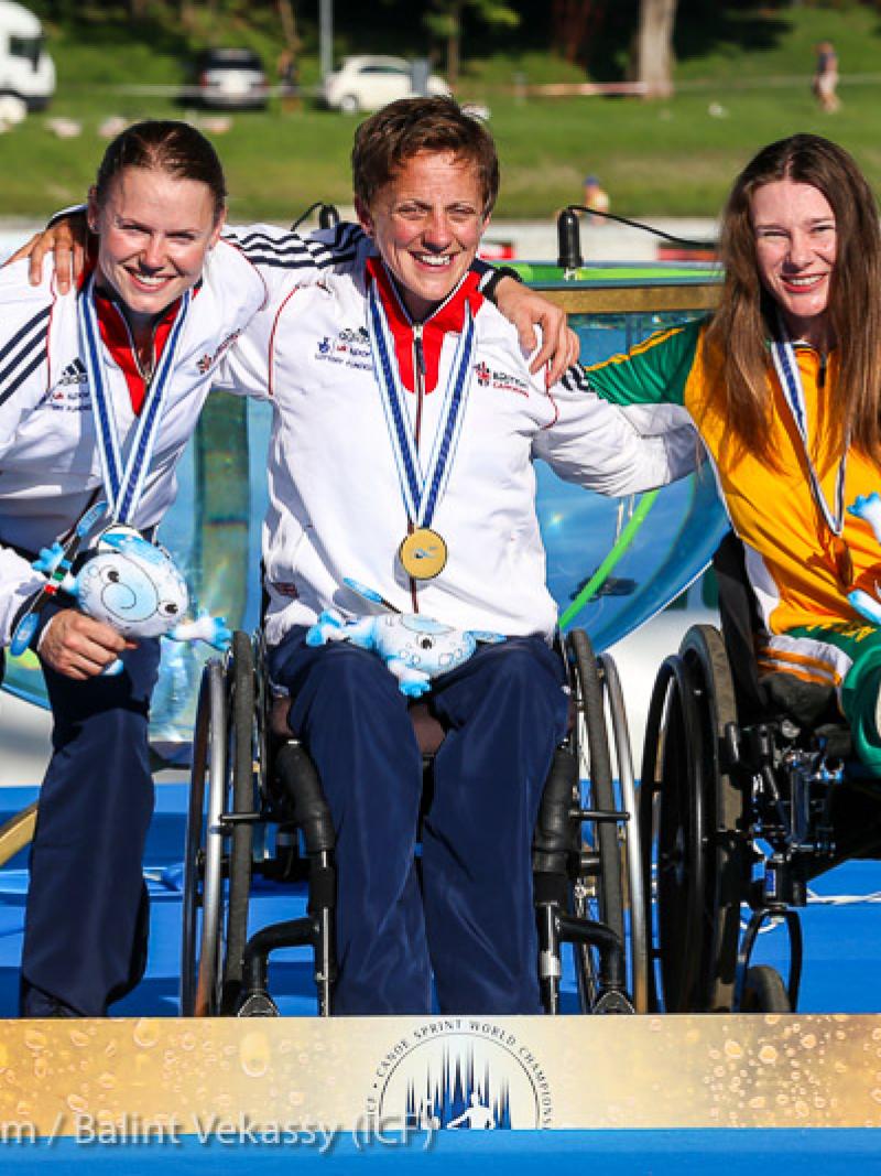 Emma Wiggs, Nicola Paterson and Susan Seipel at the World Championships in Milan, Italy.