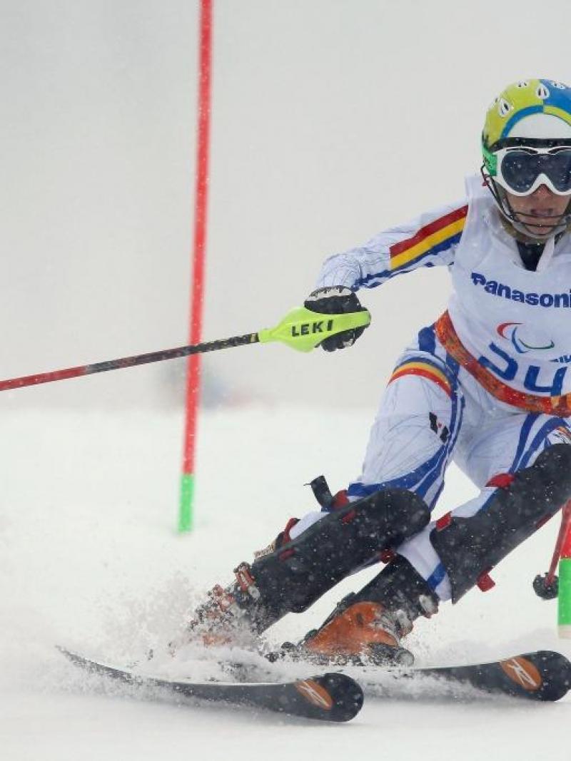 Laura Valeanu of Romania competes in the Women's Slalom 1st Run - Standing at the Sochi 2014 Paralympic Winter Games.