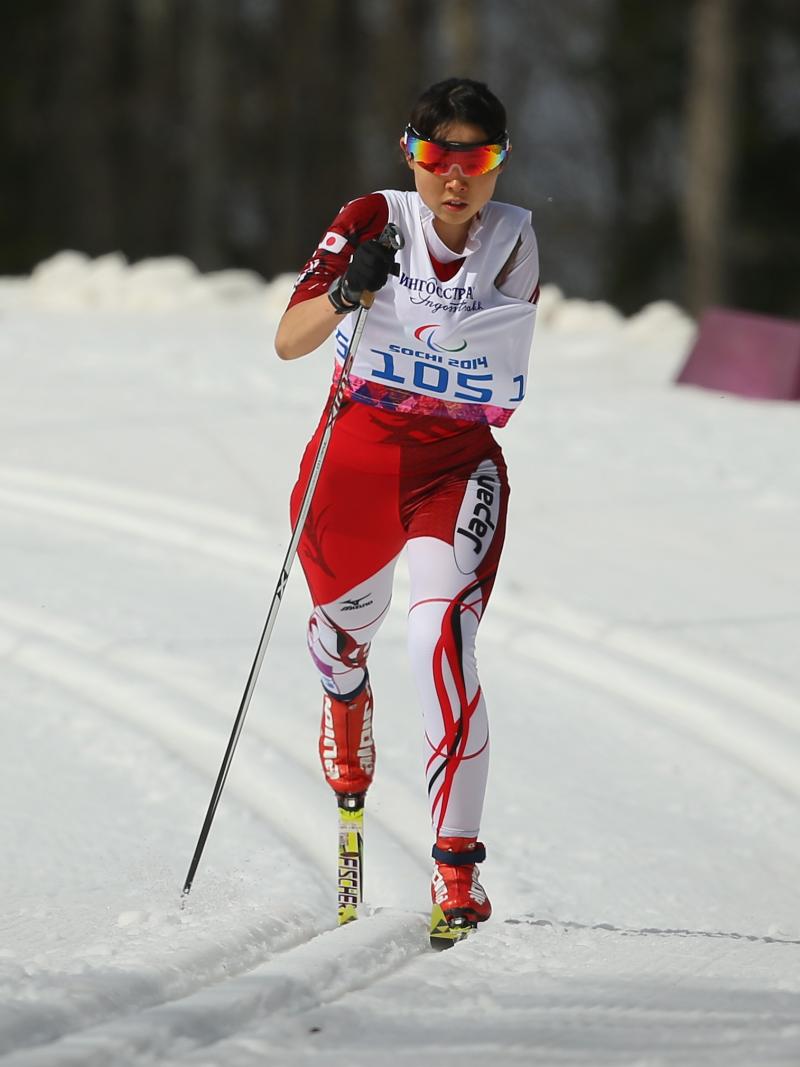 Woman cross country skiing