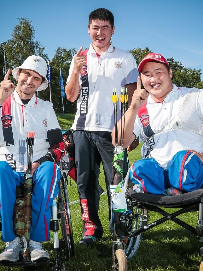 Three archers on the field of play