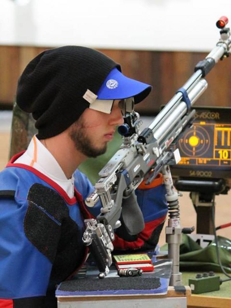 A shooter composes himself on the range