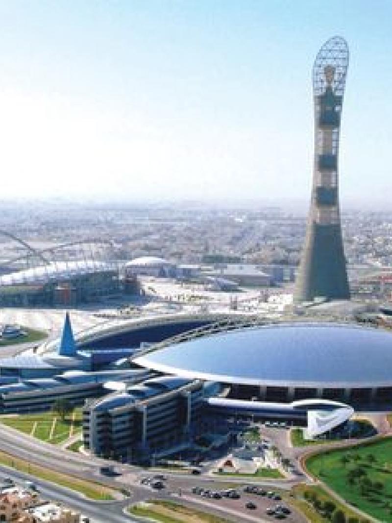 Aerial view on an area with sports stadiums