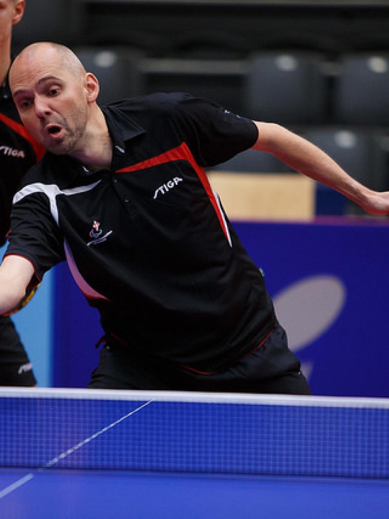 Table tennis player in action