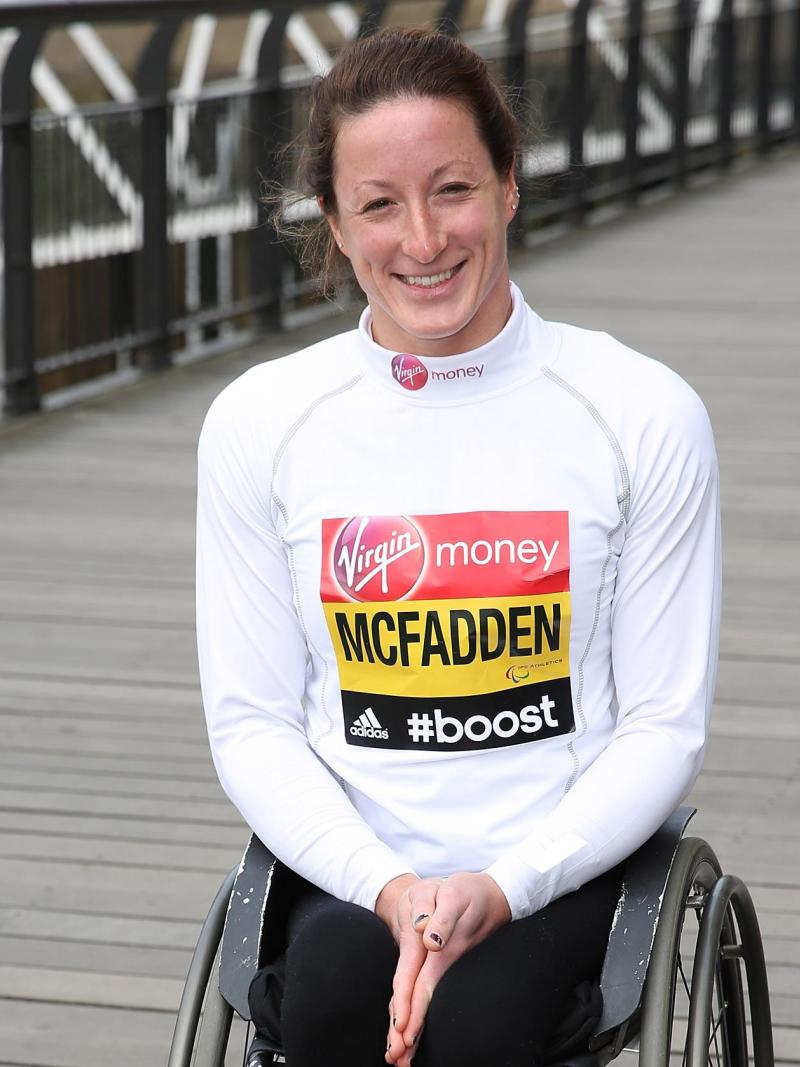 Tatyana McFadden attends the photocall for the IPC Athletics Marathon World Championships.