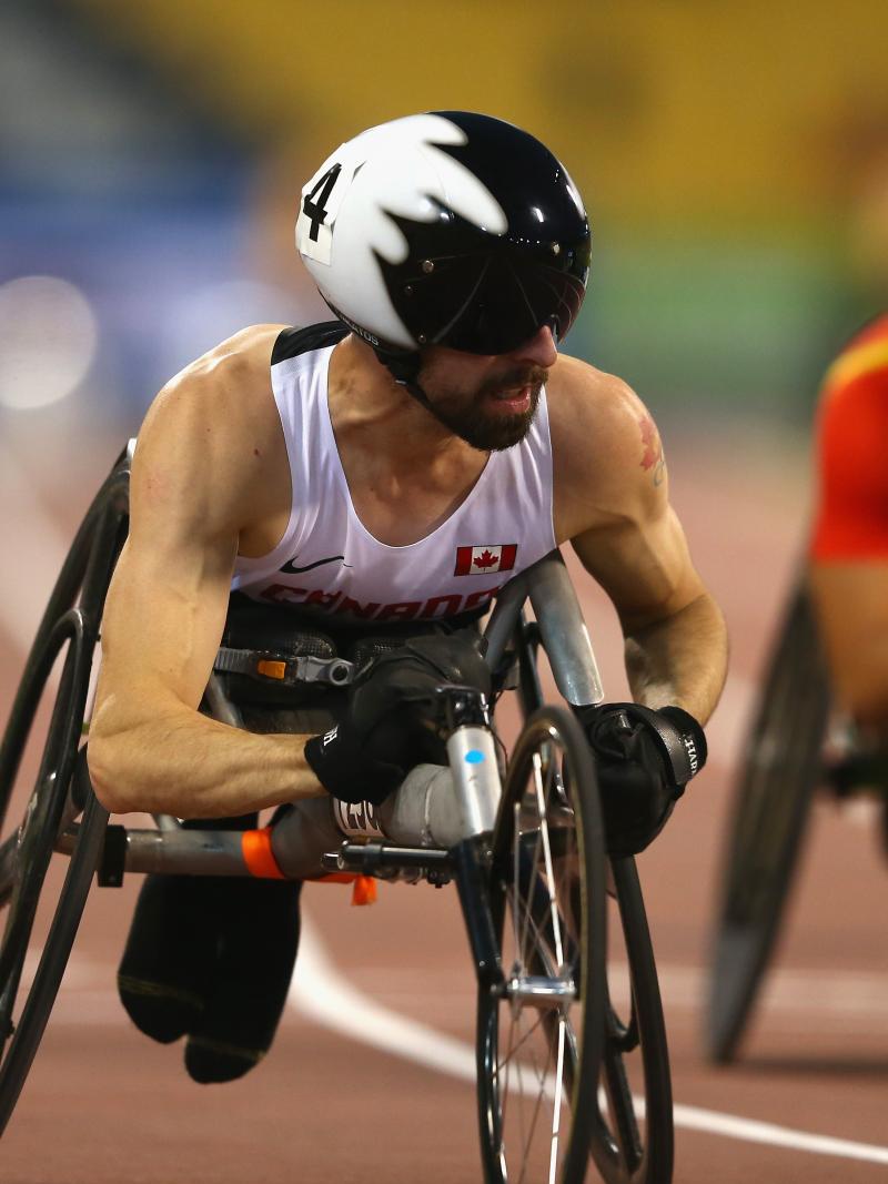 Wheelchair racer after finishing his race