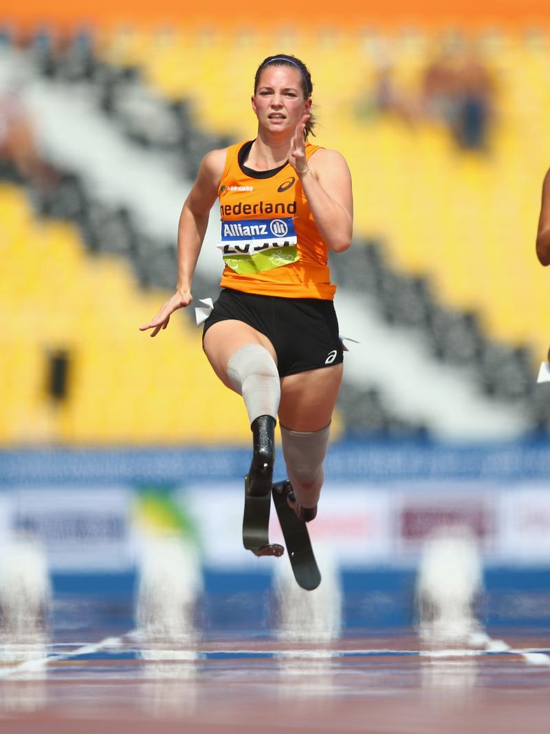 Female sprinters in action