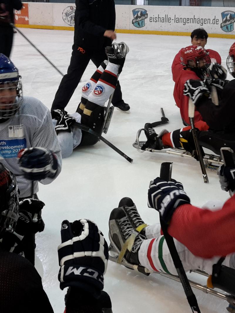 Ice sledge hockey players on the ice