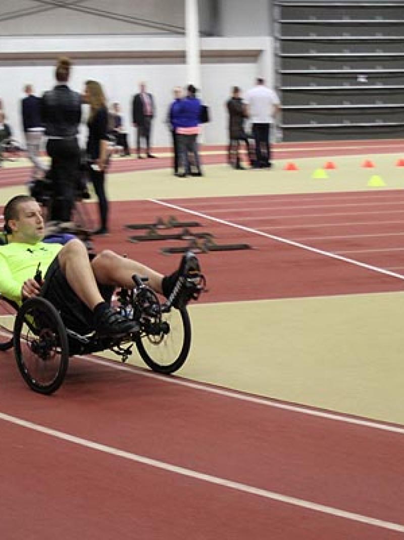 Handcyclist cycling on a track