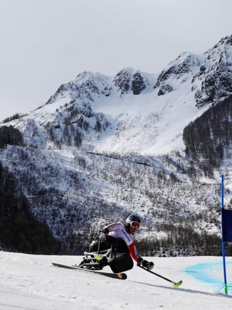 Kimberly Joines of Canada competes in the Women's Giant Slalom Sitting at the Sochi 2014 Paralympic Winter Games.