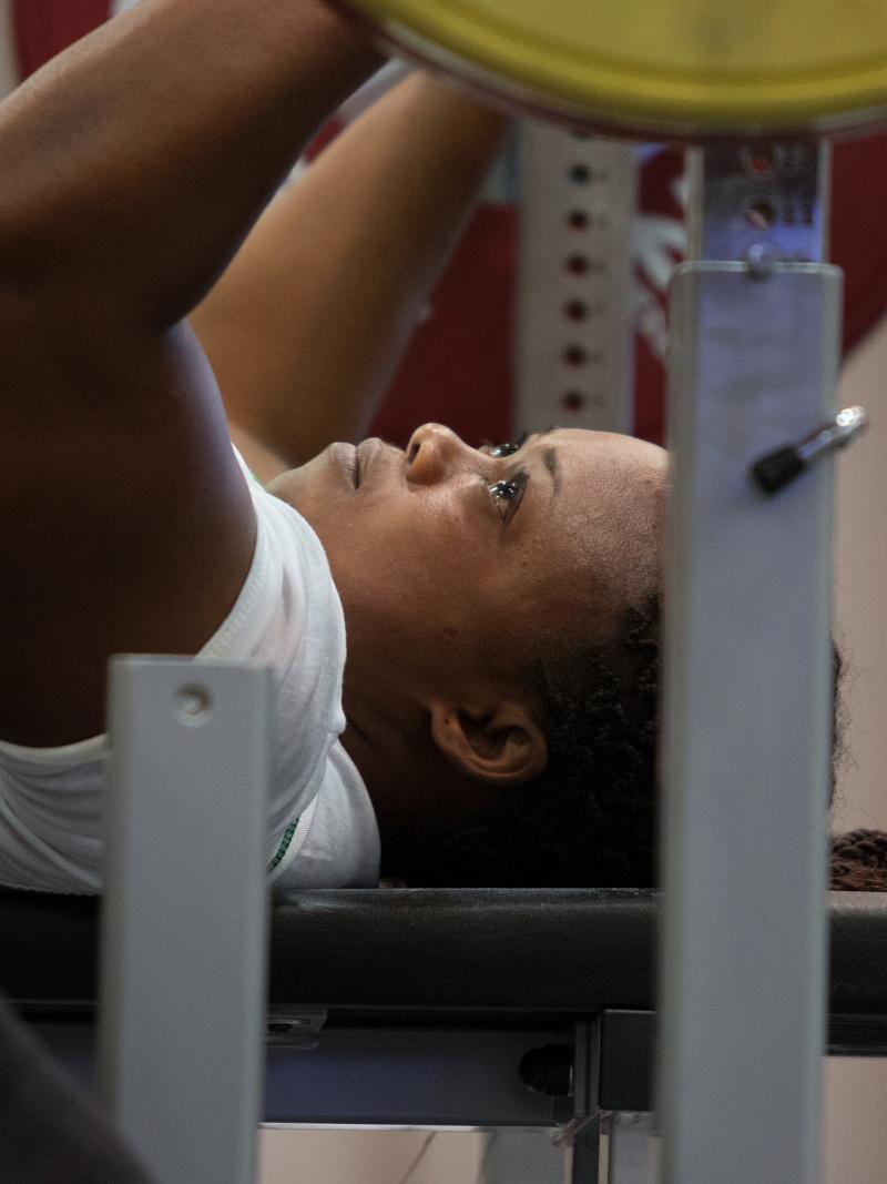 Virginia Azu competes at the 2015 IPC Powerlifting European Open Championships in Eger, Hungary.