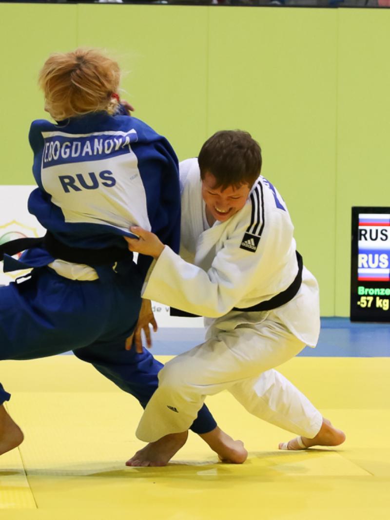 Elena Bogdanova of Russia competes at the International Blind Sports Federation (IBSA) Judo Championship 2015 in Odivelas, Portugal.