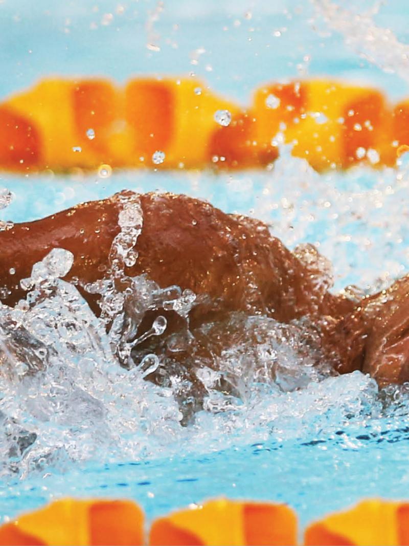 close up shot of Daniel Dias swimming and winning gold