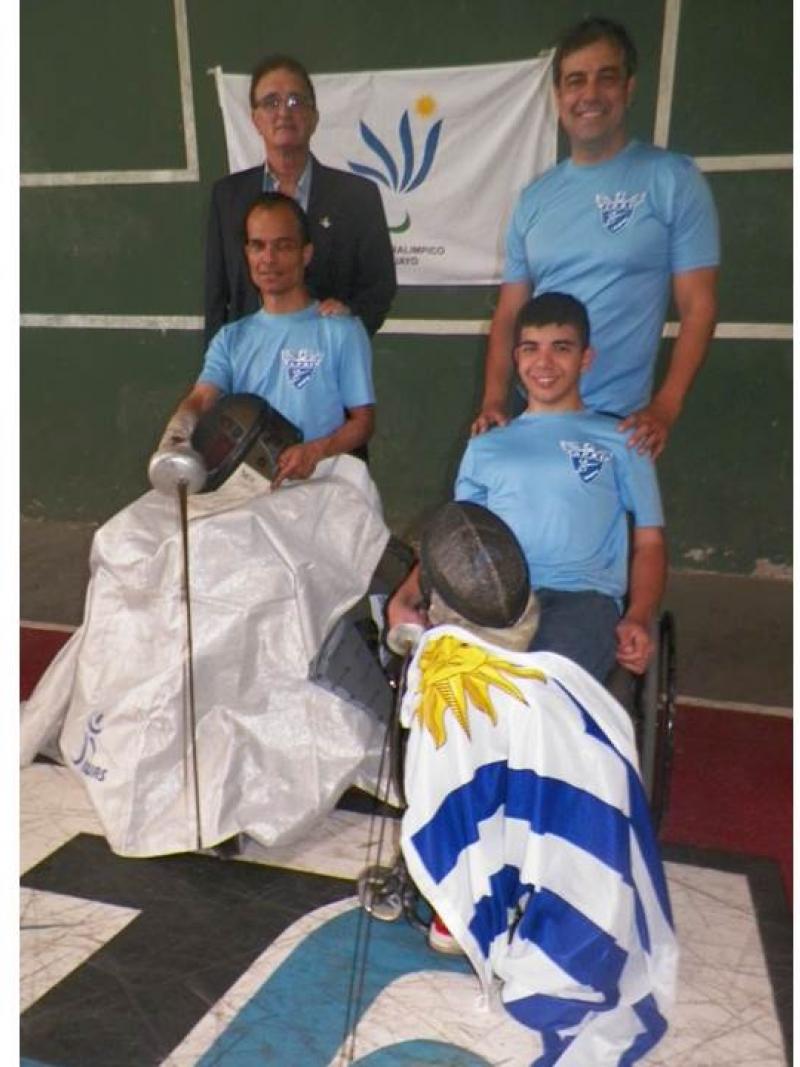 Wheelchair fencing athletes of Uruguay received their new IWAS fencing aprons.