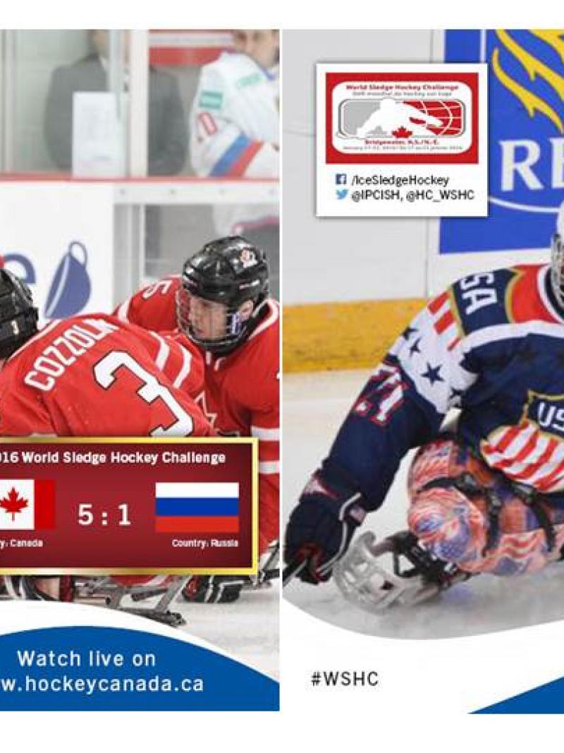 Two graphics showing sledge hockey results