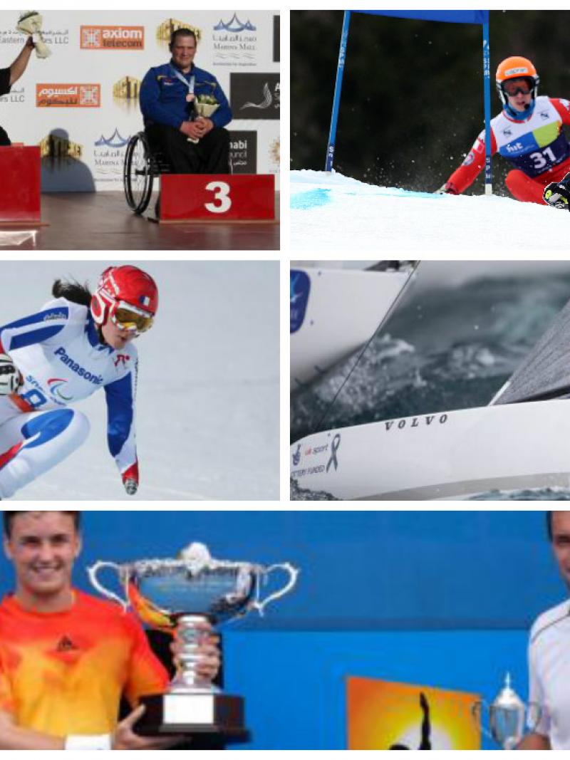 Collage of five images showing five athletes