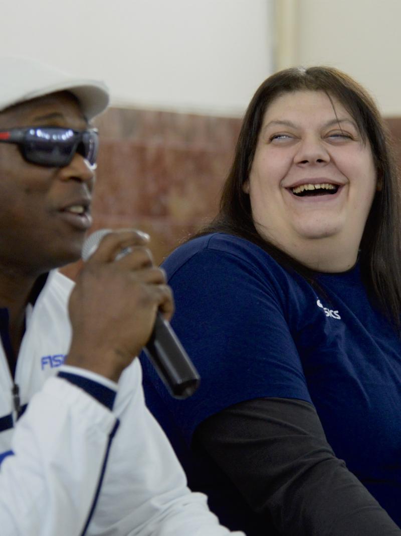 Italian throwers Assunta Legnante and Oney Tapia at the launch of the 2016 IPC Athletics European Championships in Grosseto, Italy.