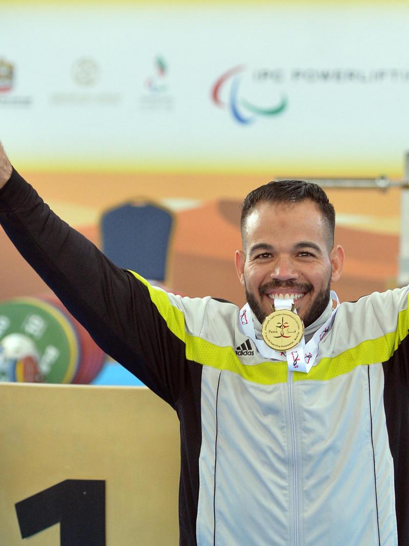 Egypt's Sherif Osman celebrates setting a new world record
