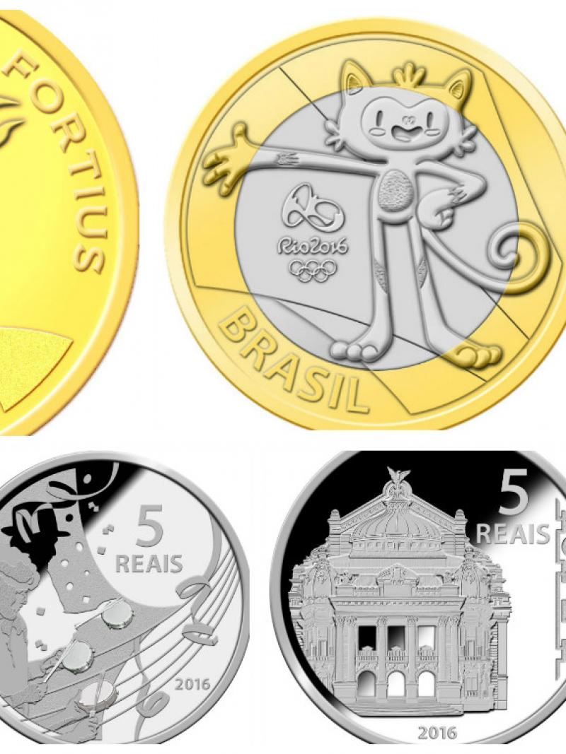 Seven coins with some Rio 2016-related designs