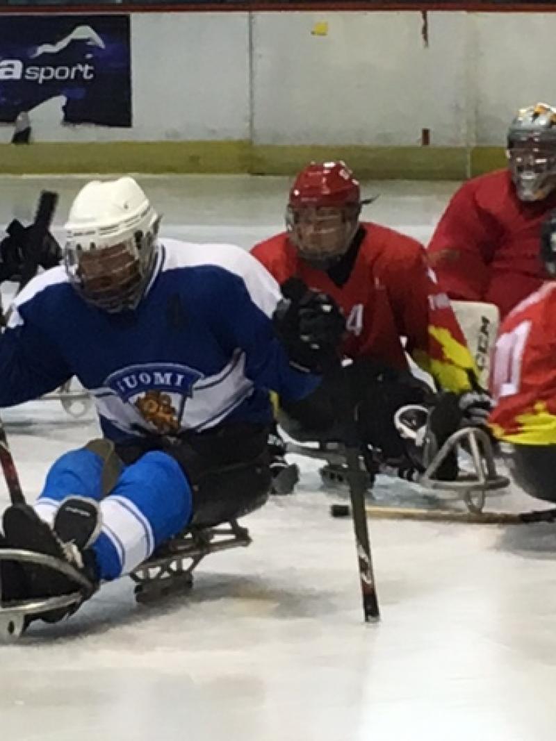 View on ice sledge hockey field of play