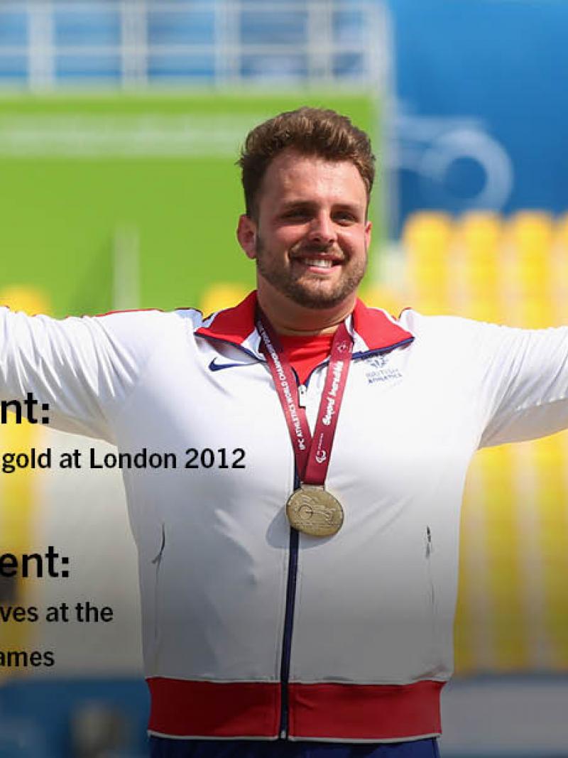 Graphic with a picture of a man on a podium, celebrating