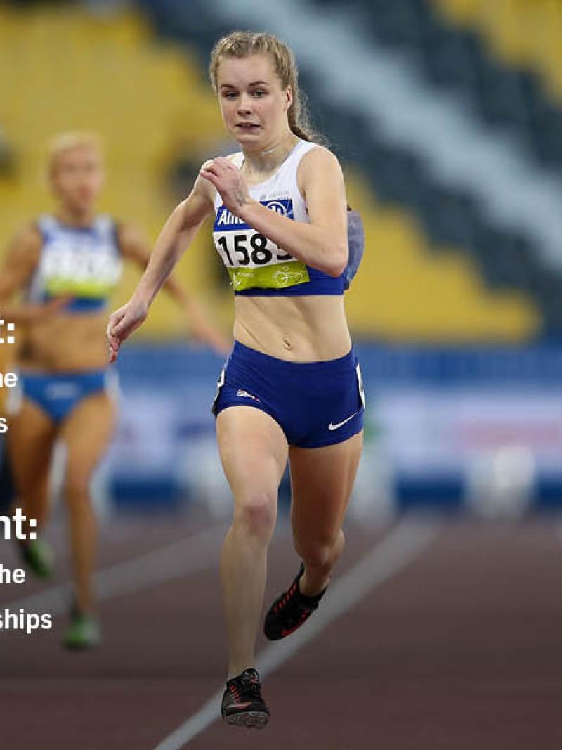 Girl on a track, running