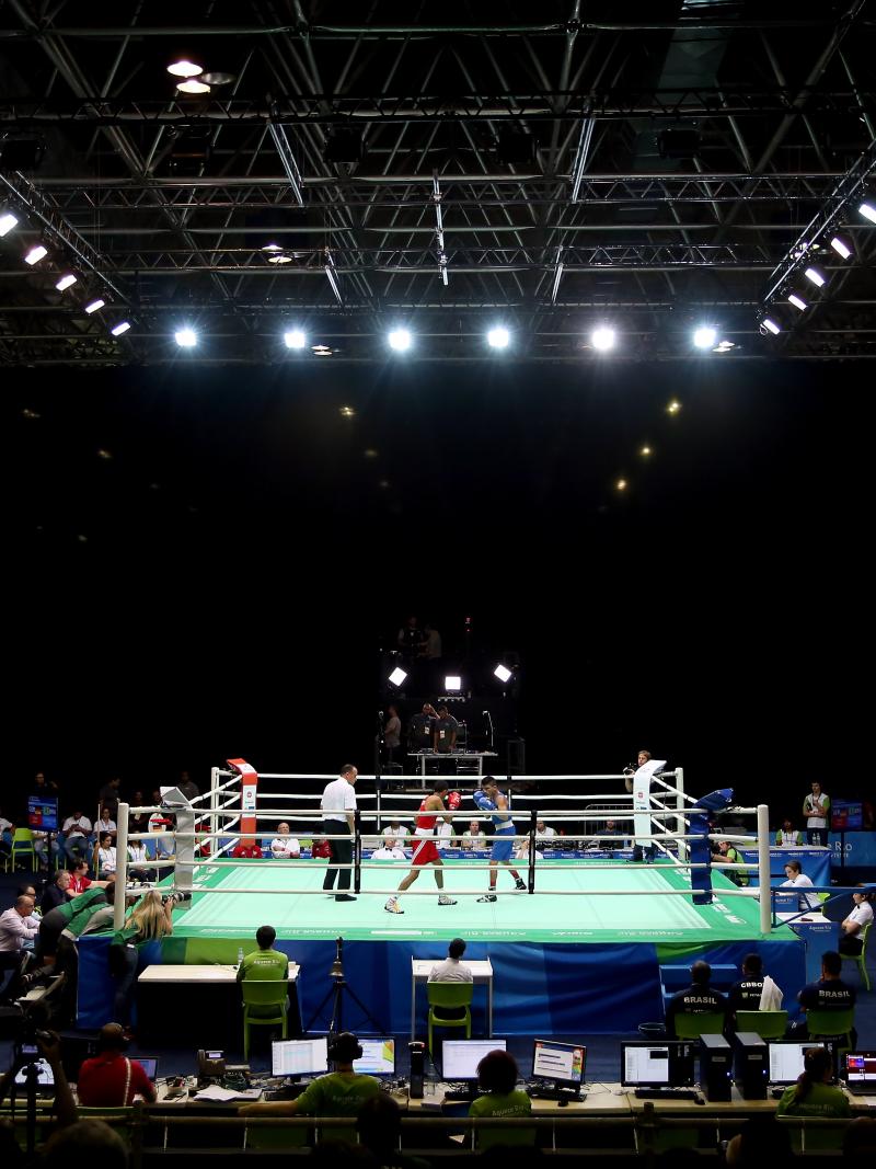 View of a boxing ring inside a venue