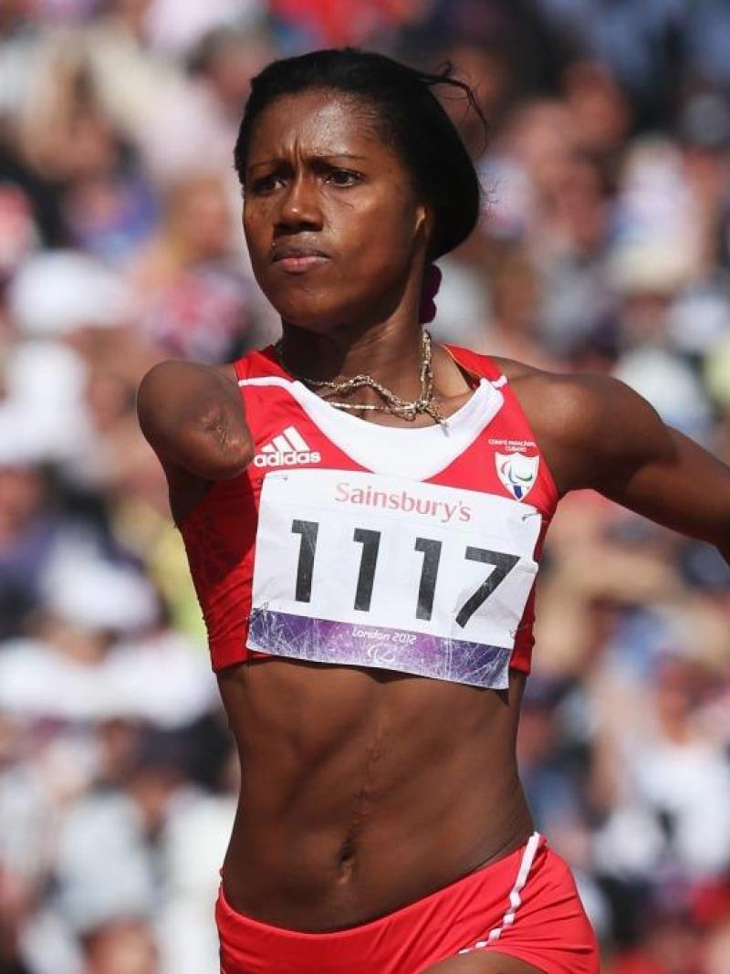 Yunidis Castillo of Cuba competes in the Women's 100m T46 heats at the London 2012 Paralympic Games.