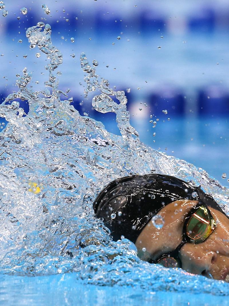 Close up of a swimmer's face in the water