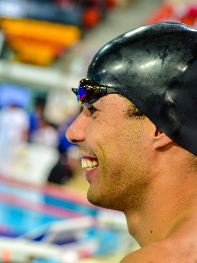 Close up of man with swim cap