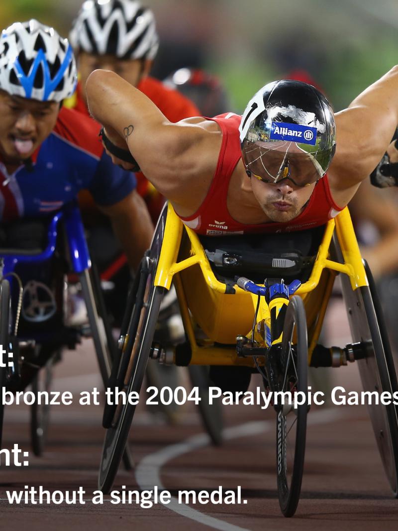 Graphic with a photo showing a group of wheelchair racers and some text.