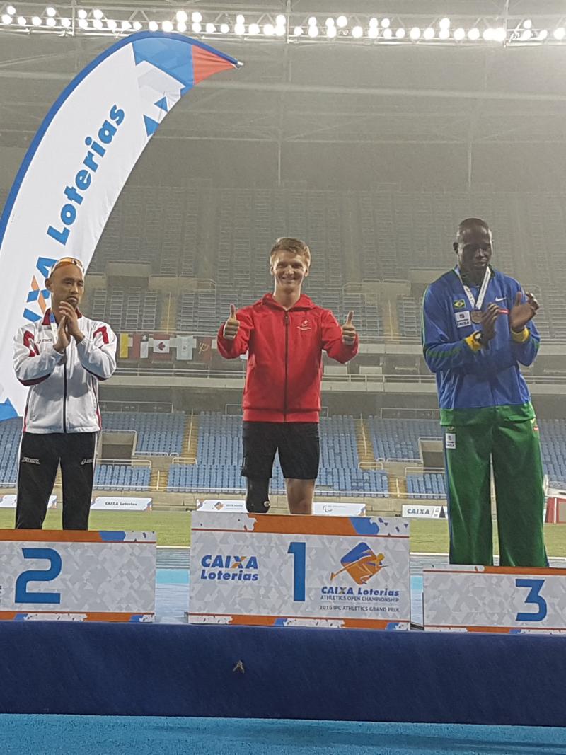 Denmark's Daniel Jorgensen celebrates victory at the Rio 2016 Test Event.