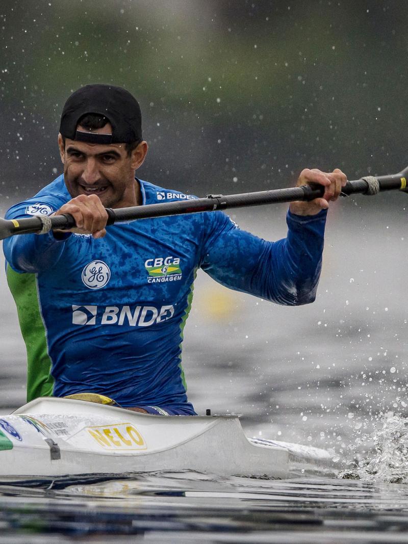 Man in a canoe in action