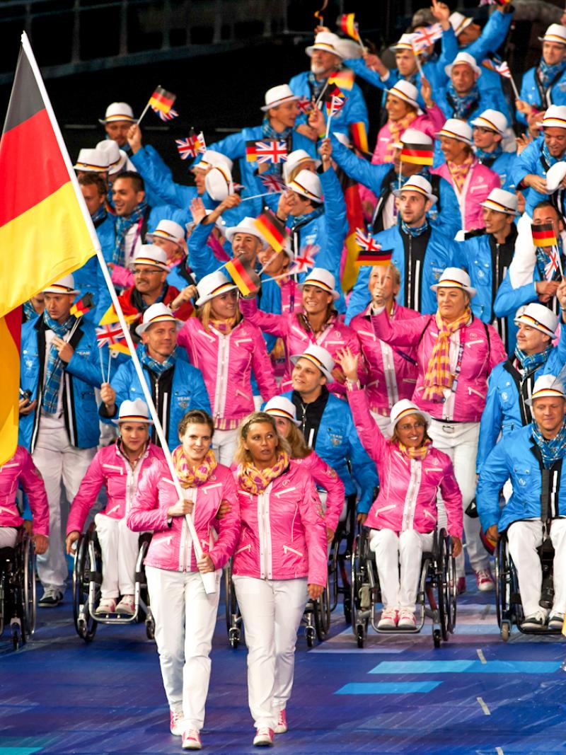A team in colourful clothes