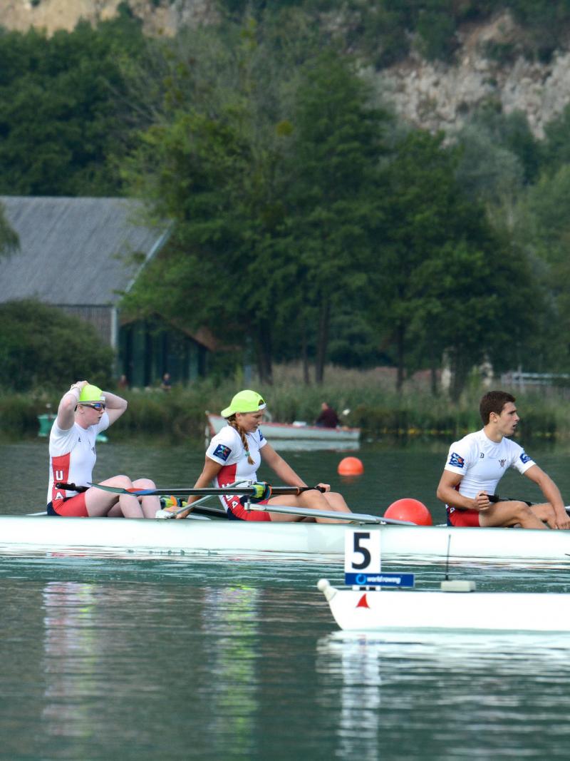 USA's LTA4+ rowing team at the 2015 World Rowing Championships.
